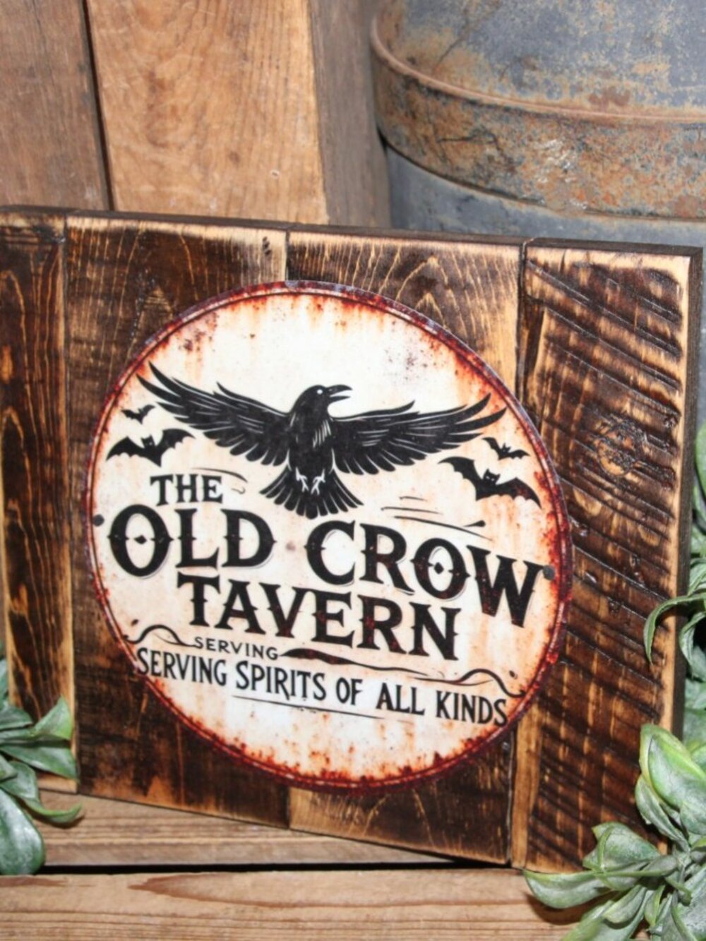 NEW Rustic Distressed OLD CROW TAVERN Farmhouse Wall Decor Sign